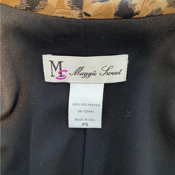 Maggie Sweet Open Front Jacket Black Brown Abstract Ruffle Fitted Crop Size PS - Picture 9 of 11